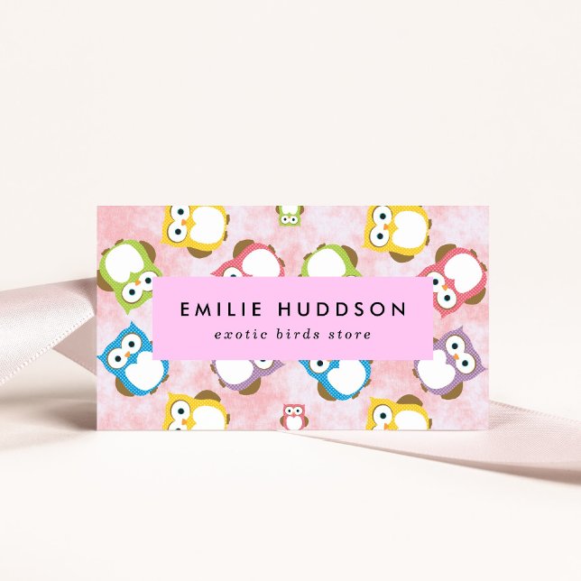 Cute Owls, Owl Pattern, Pet Shop, Bird Store Business Card (Creator Uploaded)