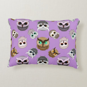 Cute Owls Pattern on Purple Background Decorative Cushion
