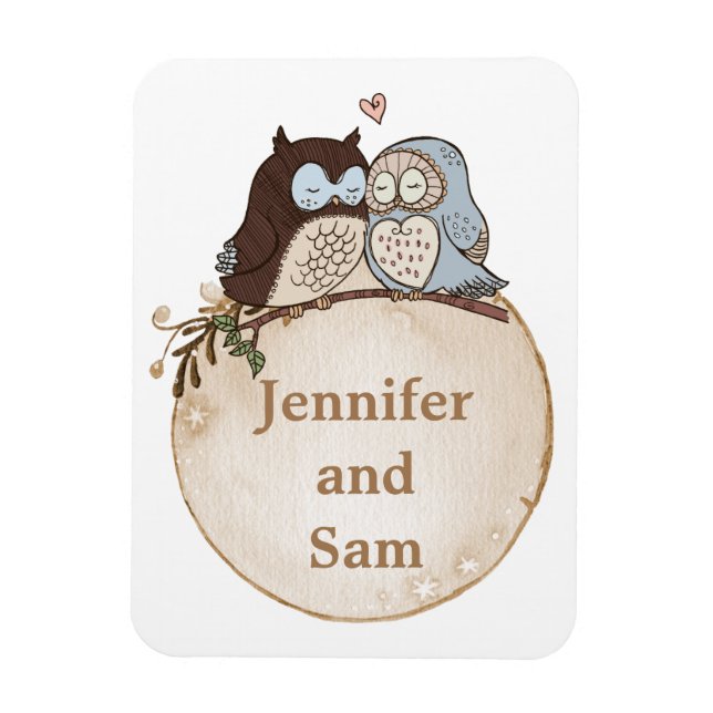 Cute Owls Personalised Wedding Magnets (Vertical)