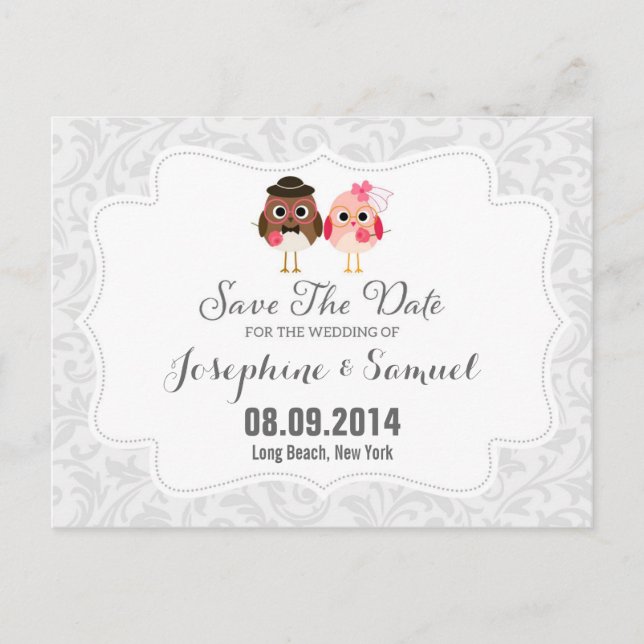 Cute Owls Save The Date Announcement Postcard (Front)