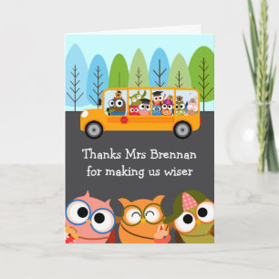 Cute Owls School Bus Teacher Appreciation Thank You Card