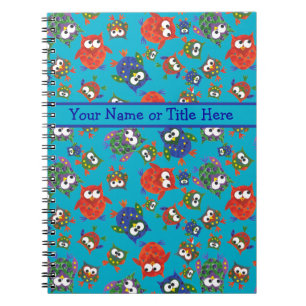Cute Owls Spiral Notebook, Red, Blue, Green Notebook