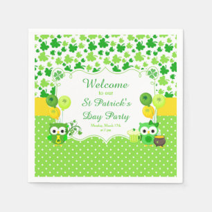 Cute Owls St Patrick's Day Party Napkin
