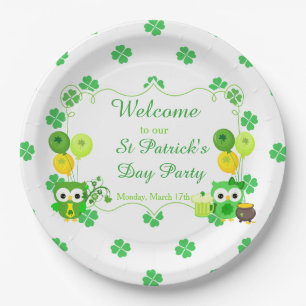 Cute Owls St Patrick's Day Party Paper Plate