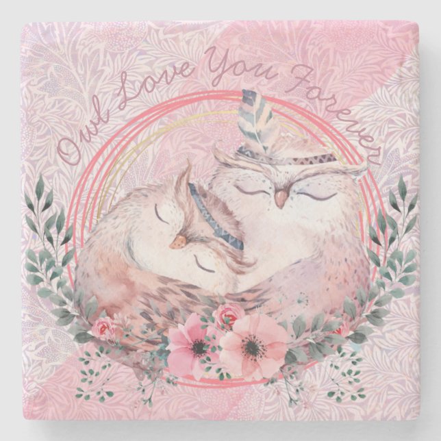 Cute Owls Stone Coaster (Front)
