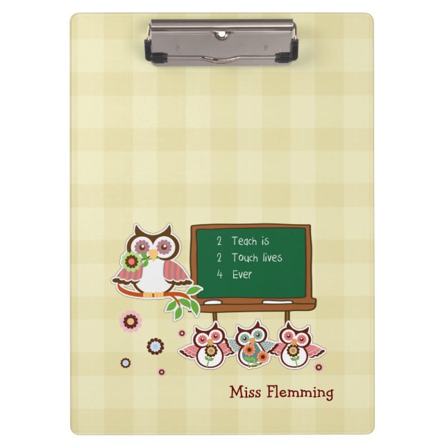 Cute Owls Teacher Appreciation Custom Name Gift  Clipboard (Front)