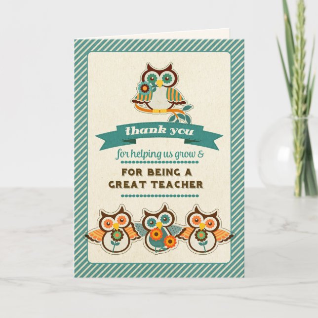 Cute Owls Teacher Appreciation  Thank You Card (Front)