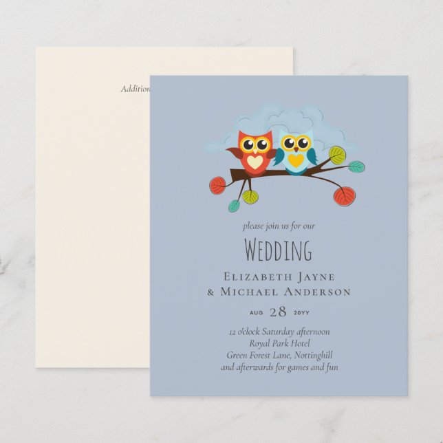 Cute OWLS Themed Wedding Blue Orange (Front/Back)