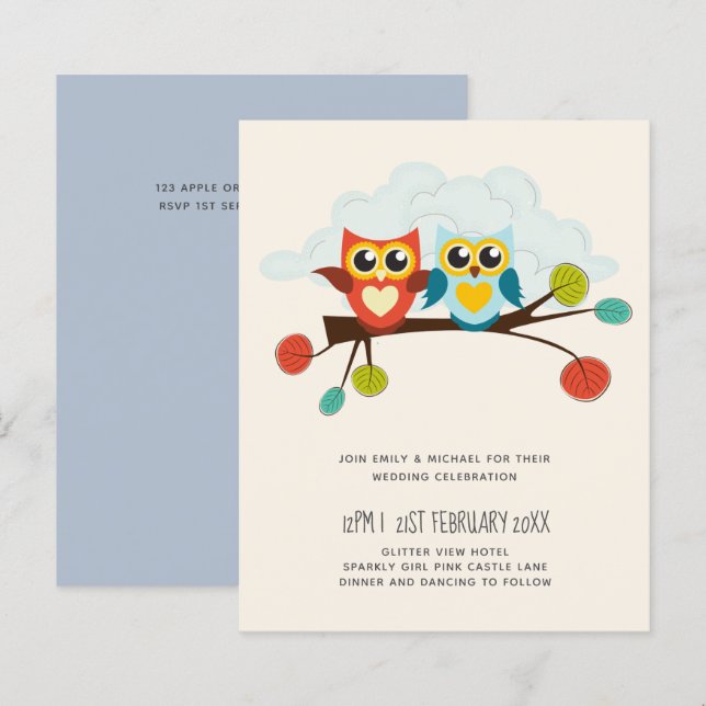 Cute OWLS Themed Wedding Blue Orange (Front/Back)