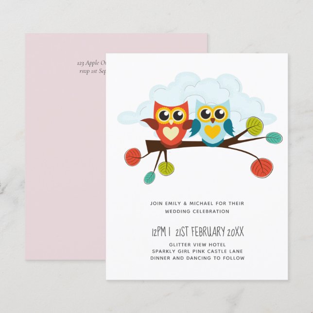 Cute OWLS Themed Wedding Blue Orange (Front/Back)