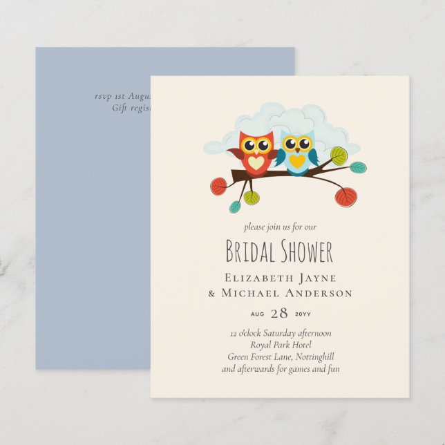 Cute OWLS Themed Wedding Blue Orange (Front/Back)