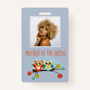 Cute OWLS Themed Wedding Blue Orange ID Badge