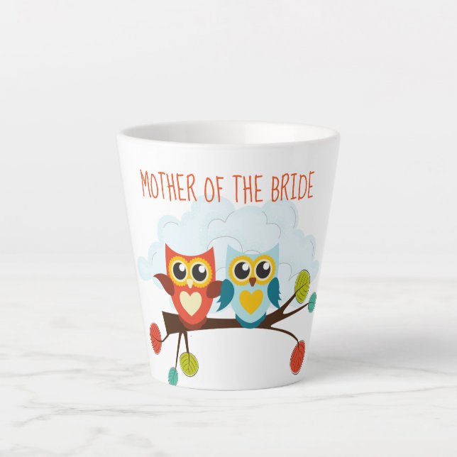 Cute OWLS Themed Wedding Blue Orange Latte Mug (Front)