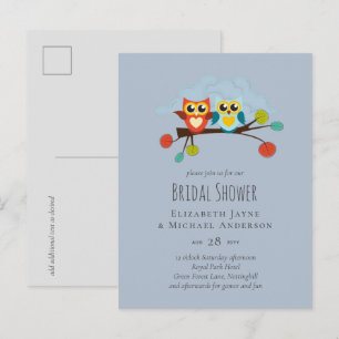 Cute OWLS Themed Wedding Blue Orange Postcard
