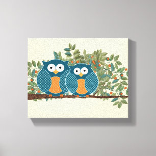 Cute Owls  Vintage Love Birds Canvas Print