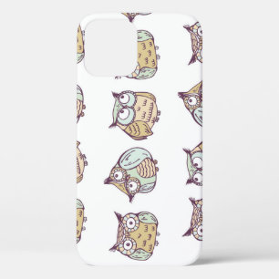 Cute owls: vintage seamless pattern. iPhone 12 case