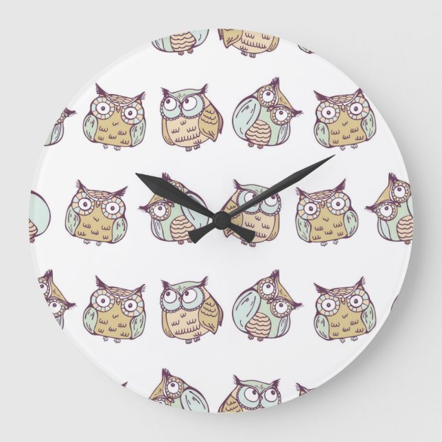 Cute owls: vintage seamless pattern. large clock (Front)