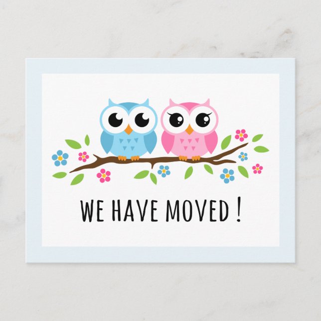 Cute owls we have moved change of address moving announcement postcard (Front)