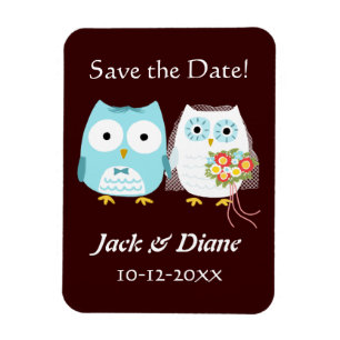 Cute Owls Wedding Bride and Groom Save the Date Magnet