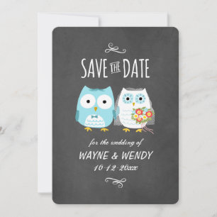 Cute Owls Wedding Chalkboard Style Save the Date