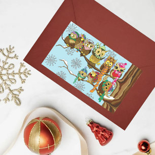 Cute Owls Winter Snowflakes Rectangular Sticker