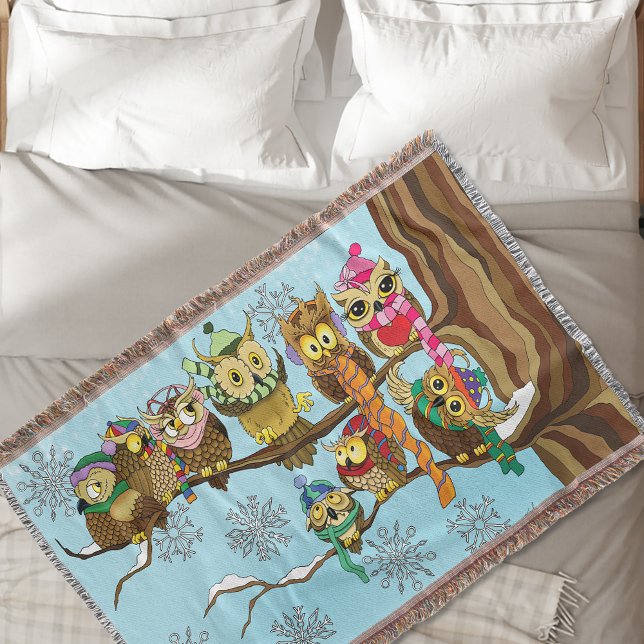 Cute Owls winter Snowflakes Throw Blanket (Creator Uploaded)