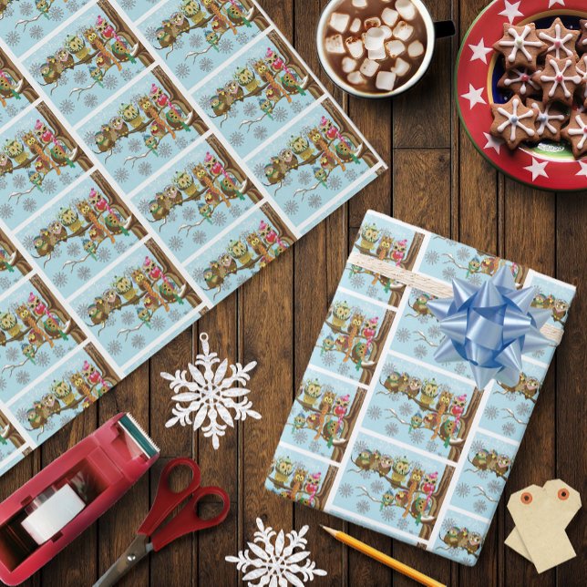 Cute Owls Winter Snowflakes Wrapping Paper (Creator Uploaded)