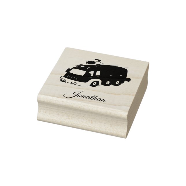 Cute Own Name Firetruck Custom Rubber Stamp (Stamp)