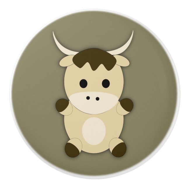 Cute Ox Ceramic Knob (Front)