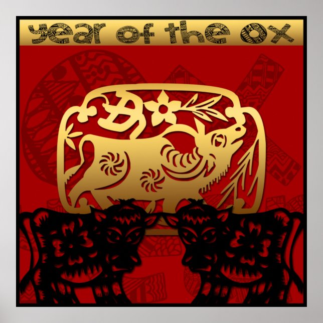Cute Ox Chinese New Year Zodiac Birthday 40x40 P Poster (Front)