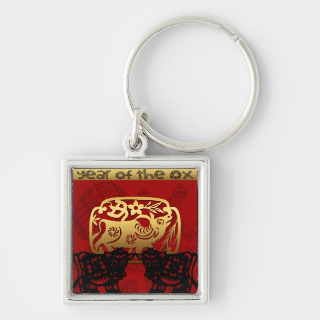 Cute Ox Chinese Year Zodiac Birthday MSqK Key Ring (Front)