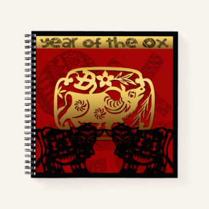 Cute Ox Chinese Year Zodiac Birthday SqNB Notebook