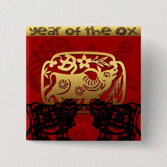 Cute Ox Chinese Year Zodiac Birthday Square B 15 Cm Square Badge (Front)