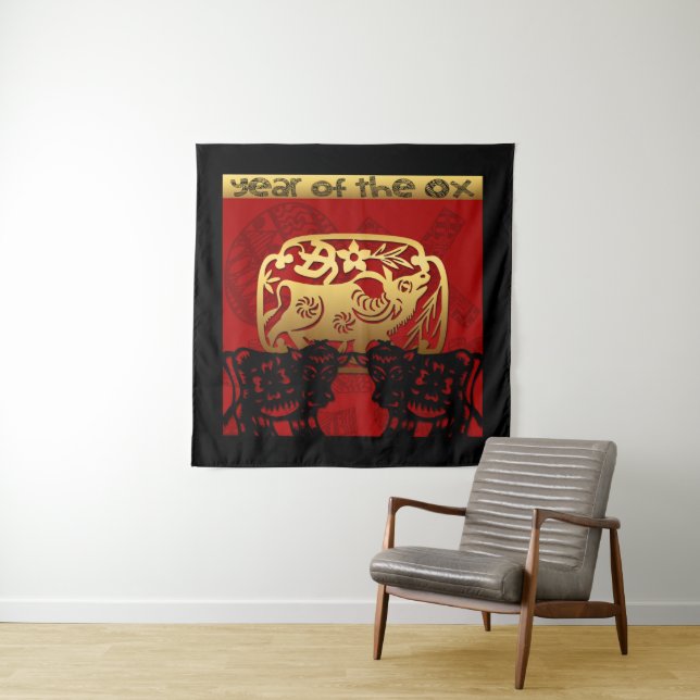 Cute Ox Chinese Year Zodiac Birthday WT Tapestry (In Situ)