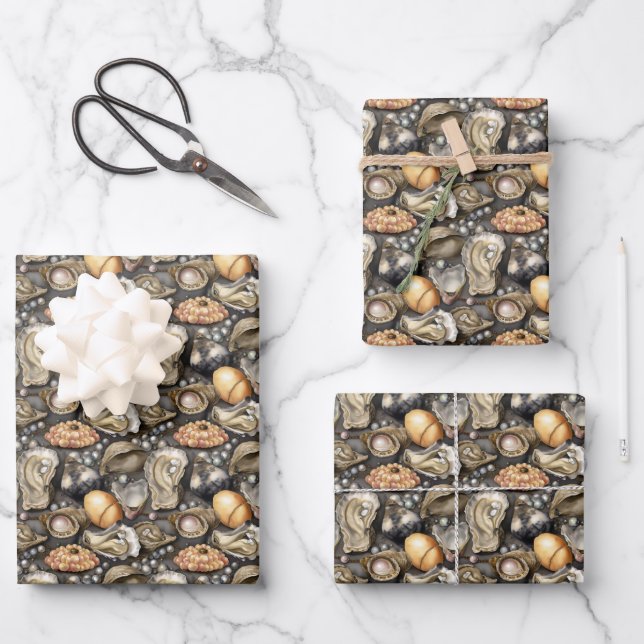 cute oyster shells pearls tiled  wrapping paper sheet (Front)