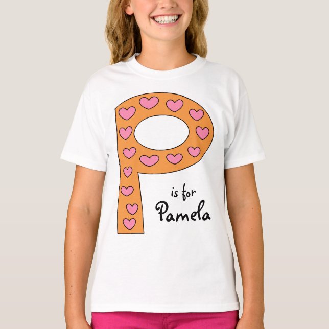 Cute P Letter Design Personalized Girl's Name T-Shirt (Front)