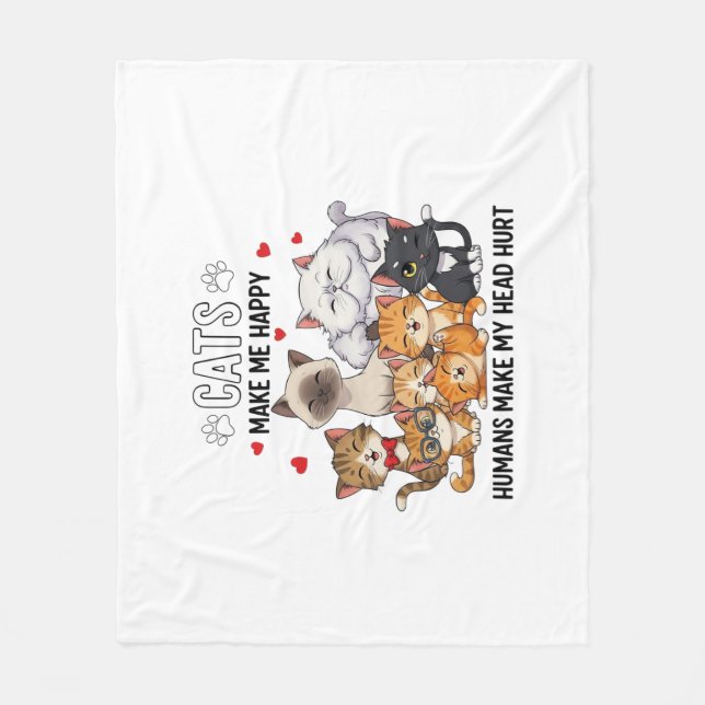 Cute Pack of Happy Cats Fleece Blanket (Front)