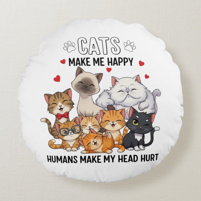 Cute Pack of Happy Cats Round Cushion (Front)