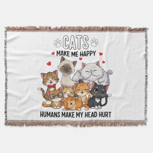 Cute Pack of Happy Cats Throw Blanket (Front)