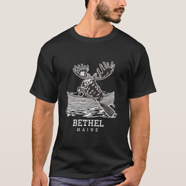 Cute Paddling Moose in Bethel Maine Canoe ME Souve T-Shirt (Front)