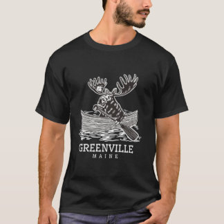 Cute Paddling Moose in Greenville Maine Canoe ME S T-Shirt