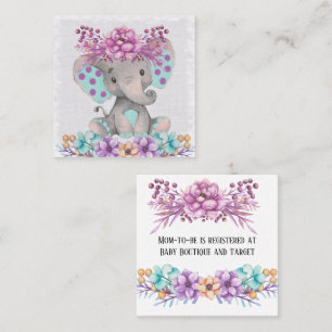 Cute Paint Cute Elephant and Florals Baby Registry Square Business Card