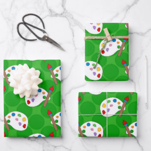 Cute Paint Palette & Paintbrush Seamless Pattern Wrapping Paper Sheet