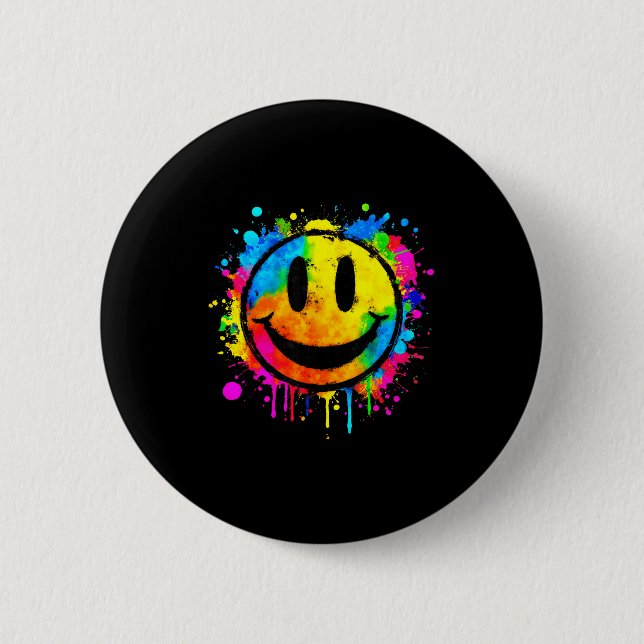 Cute Paint Splash Happy Smile Face 70s Tie Dye Smi 6 Cm Round Badge (Front)