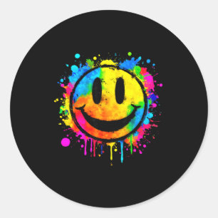 Cute Paint Splash Happy Smile Face 70s Tie Dye Smi Classic Round Sticker