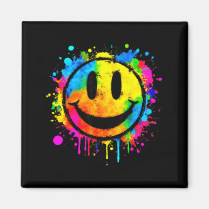 Cute Paint Splash Happy Smile Face 70s Tie Dye Smi Magnet