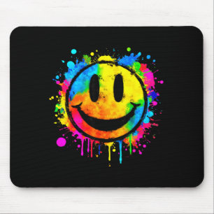 Cute Paint Splash Happy Smile Face 70s Tie Dye Smi Mouse Mat