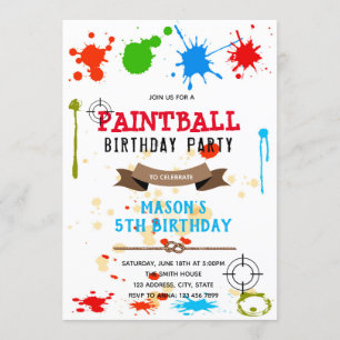 Cute paintball birthday party invitation