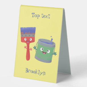 Cute paintbrush and paint cartoon characters