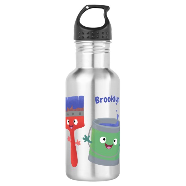 Cute paintbrush and paint cartoon characters  532 ml water bottle (Front)